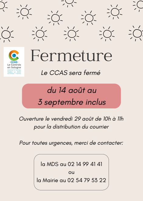 Fermeture CCAS jusqu’au 3 septembre