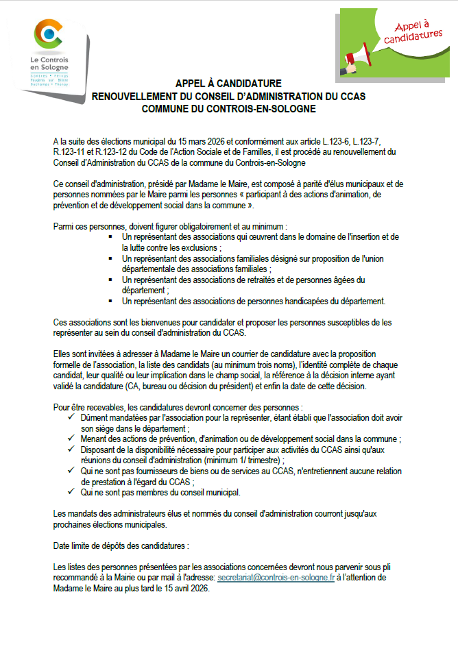 Appel à candidature – CCAS