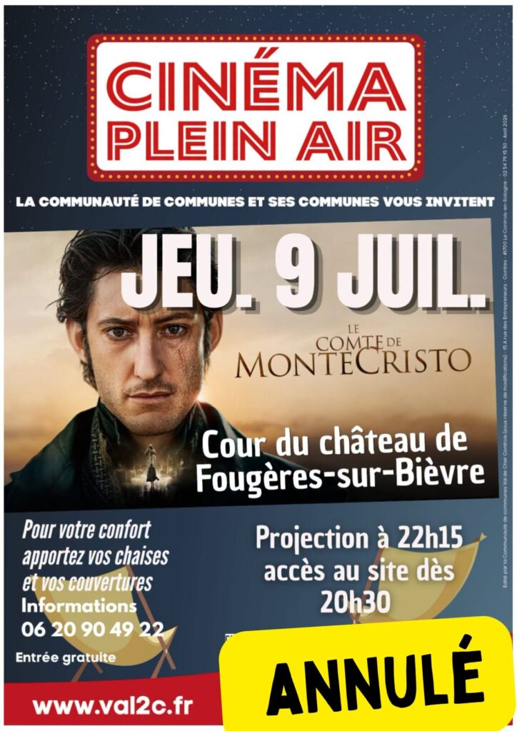 Annulation ciné plein air à Fougères sur Bièvre 09072026